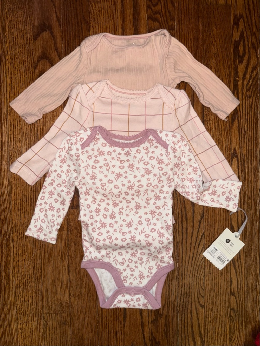 cloud island Pink Floral & Ribbed Long-Sleeve Bodysuit 3-Pack
